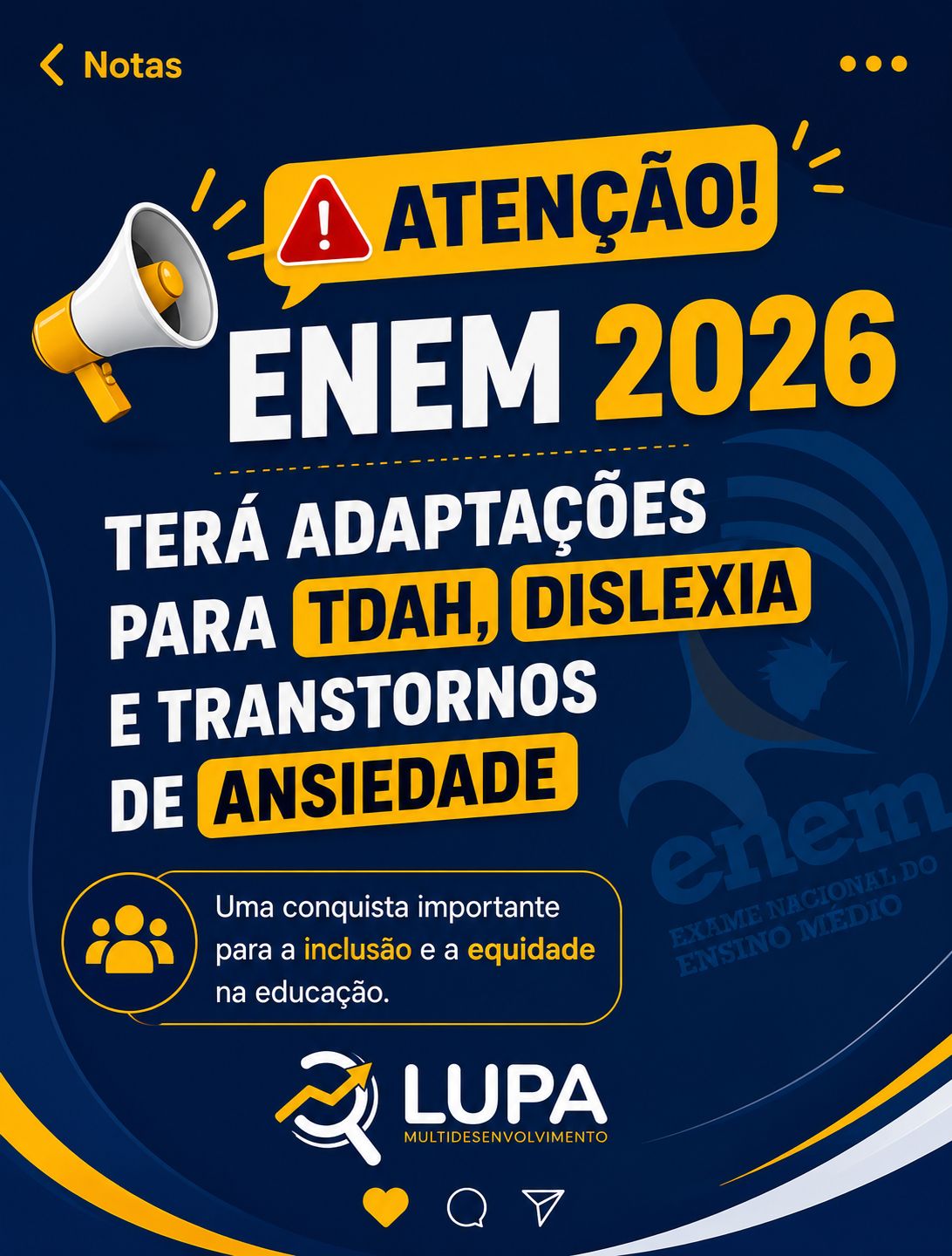 Capa do artigo: ENEM 2026: Adaptações para neurodivergentes
